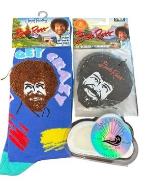 Bob Ross Bundle - Socks, 3pk Air freshner, happy cloud wax melt